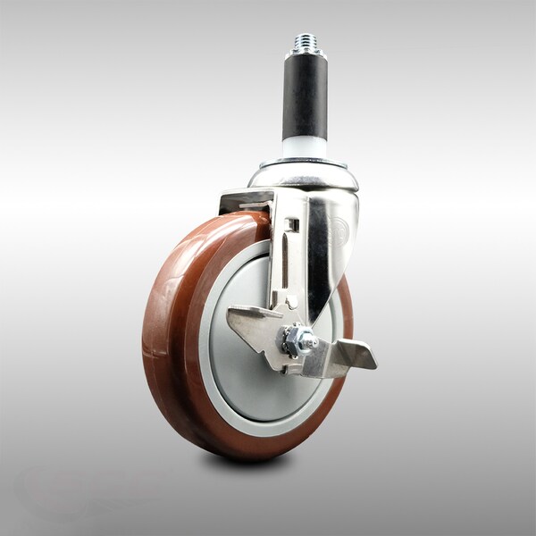 Service Caster 5 Inch 316SS Maroon Polyurethane Swivel 1-1/8 Inch Expanding Stem Caster Brake SCC-SS316EX20S514-PPUB-MRN-TLB-118 - main